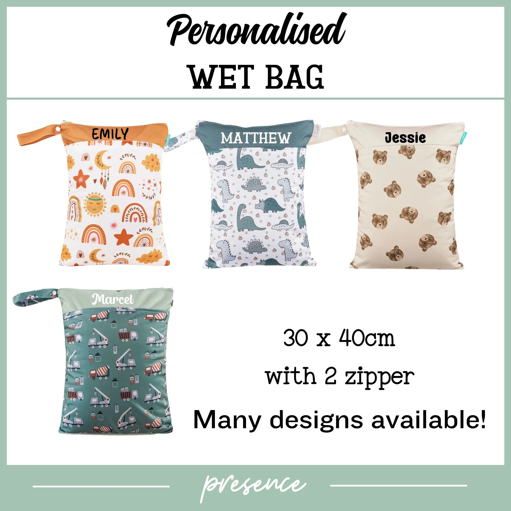 Personalised Name Wet Bag | Customised Diaper Bag with Name | Child Care Bag Swimming Bag | Baby Toddler Preschool Bag