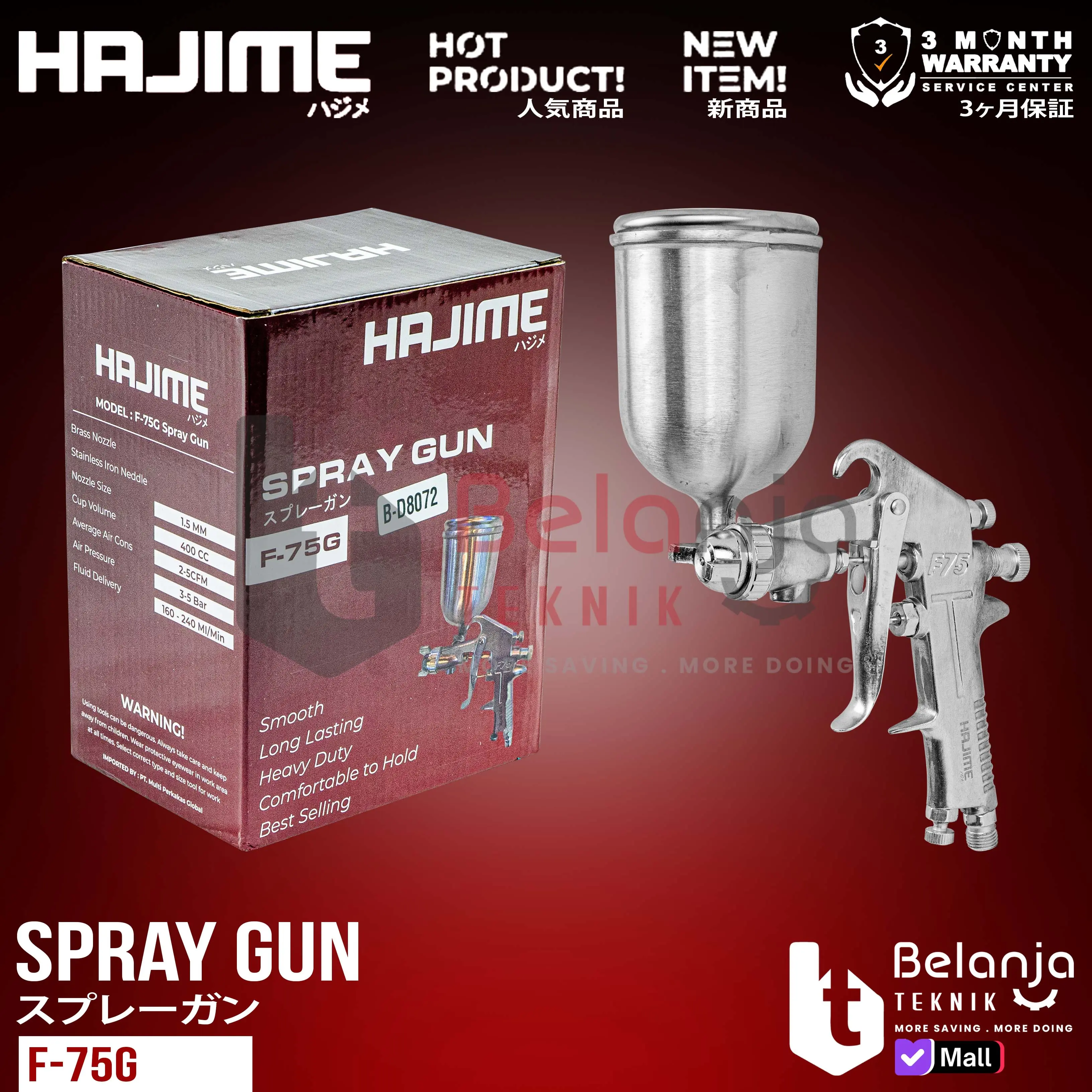 Alat Semprot Cat Tabung Atas Hajime F75G Air Spraygun Spray Gun F 75