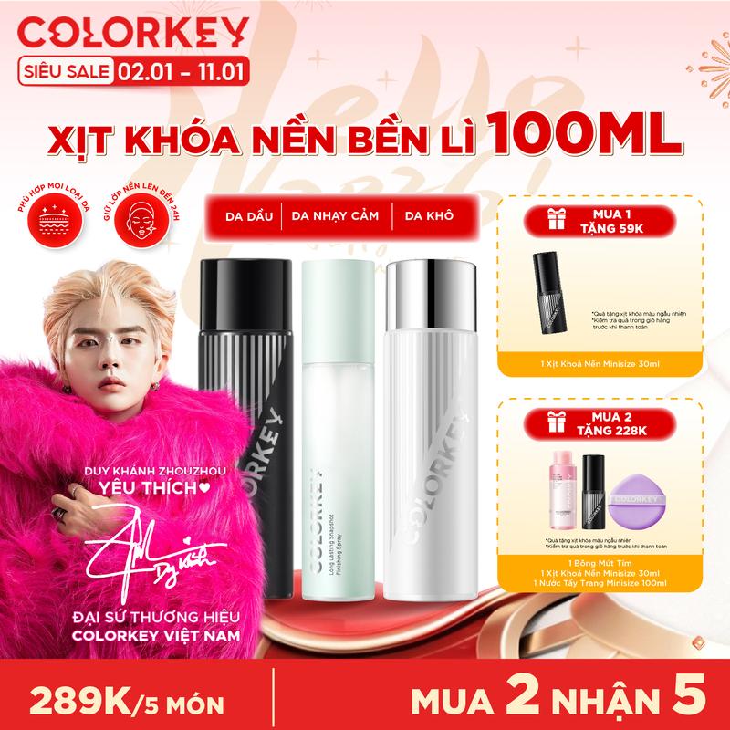   OFFICIAL  Xịt Khóa Nền COLORKEY Tia Sương Mềm Mại Giúp Khóa Chặt Lớp Trang Điểm 100ml chai 