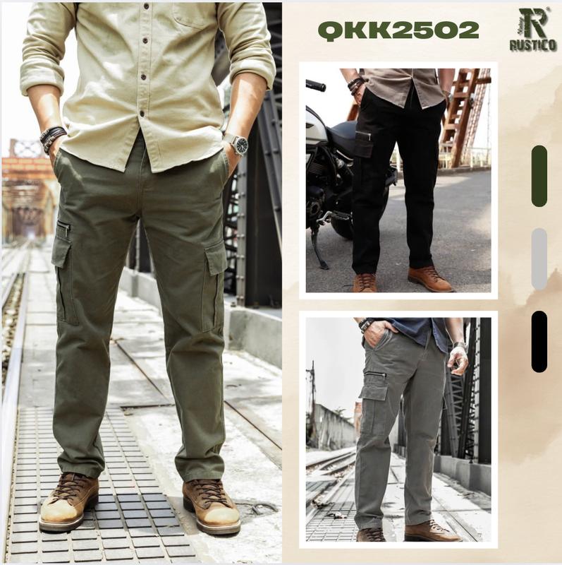  The Rustico Quần Kaki Túi Hộp Nam QKK2502 Chất Liệu Kaki Cotton Cao Cấp Co Giãn Mềm Mịn Menswear Pants Có Túi Kiểu Dáng Regular Basic Size 29-36 Màu Rêu Ghi Đen 