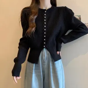 Atasan Baju Clara Rajut Wanita Variasi Kancing Jamur Korean style Knitwear Crop Top Cardigan Panjang Outer Dewasa