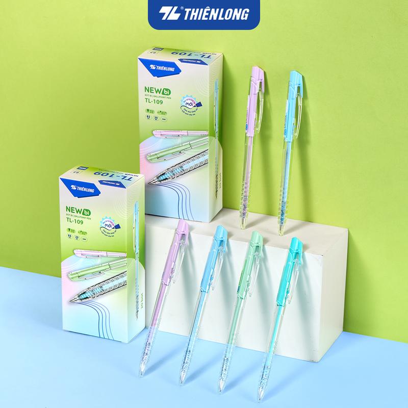 Combo 5/10/20 Bút bi Thiên Long TL-109 0.5mm 4 màu thân thời trang - Mực Xanh