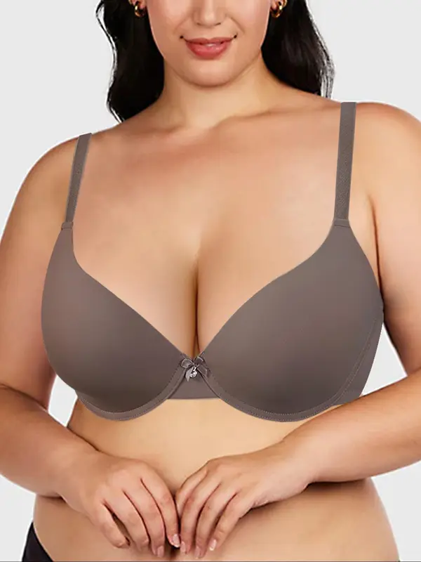【Plus Size】 Solid Underwire Bra, Casual Comfortable Breathable Full Coverage Bra for Daily Wear, Women's Plus Size Lingerie for All Seasons 4