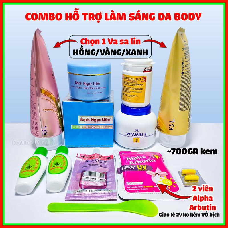 [8 món] Combo kem dưỡng thể Bạch Ngọc Liên Va sa lin hỗ trợ làm đẹp da body bộ 720gr