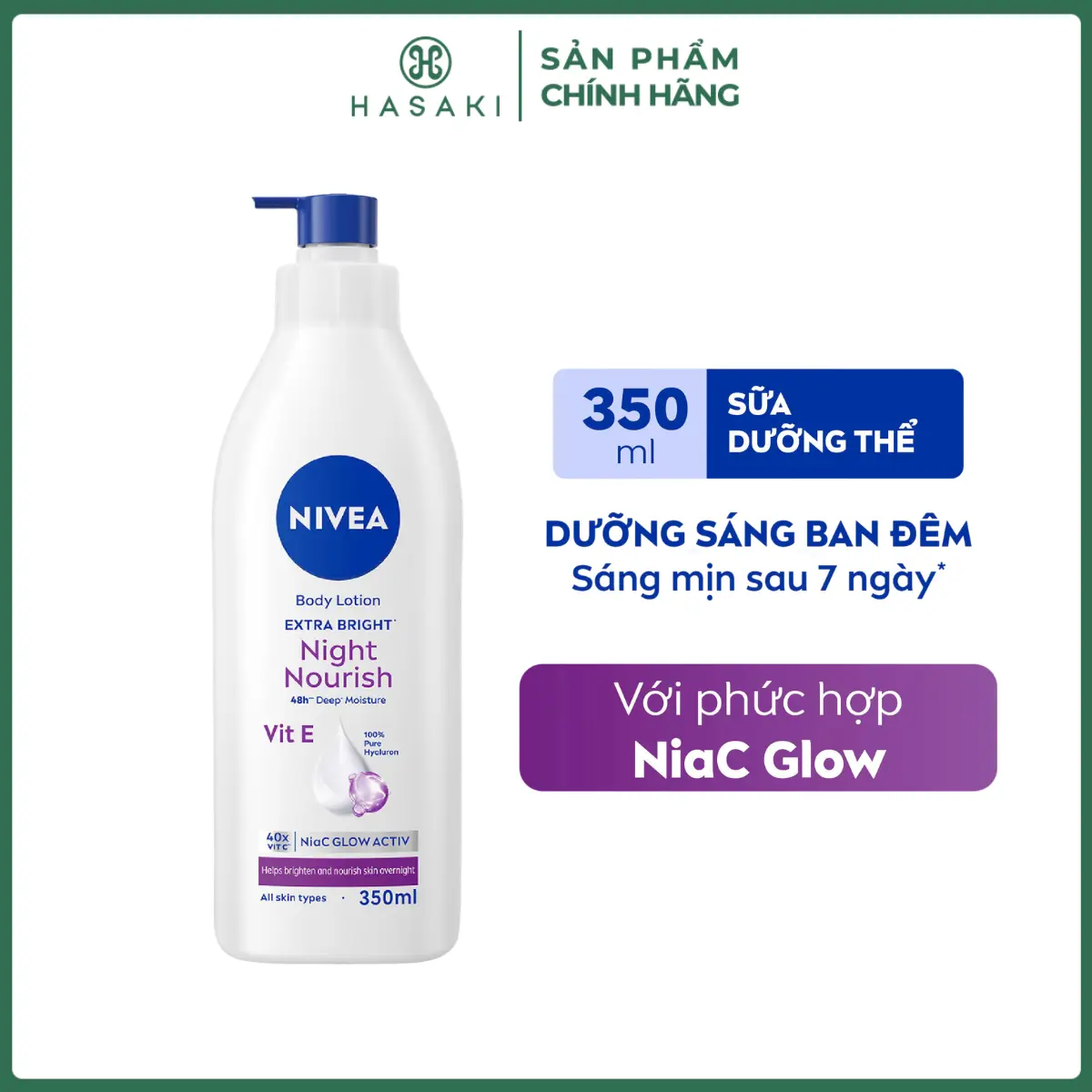Sữa Dưỡng Thể Nivea Sáng Da Ban Đêm Từ 8 Super Food 350ml