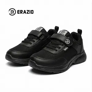 ERAZIO Sepatu Sekolah Anak Model Pylon Velcro Dan Tali All Black Sepatu Anak Laki Laki Dan Perempuan Full Hitam Original Ringan Kualitas Premium Ukuran 30-37 Fashion