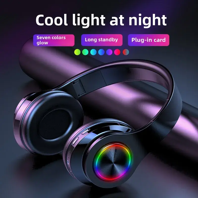 B39 luminous head-mounted Bluetooth headset wireless heavy bass foldable card Bluetooth headset cool and fashionable couple gift game headset multi-color selection compatible with Apple Android system Audio Electronic Earbud