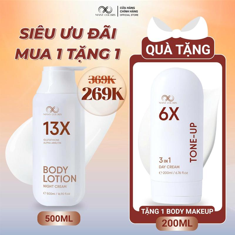 Mua 1 Tặng 1 Mua Kem Body Dưỡng Trắng Da 13X 500ml - Tặng Kem Body Makeup 200ml - Hỗ Trợ Dưỡng Trắng Da Body Alpha Arbutin Glutathione- Dưỡng Ẩm Da - Many Colors