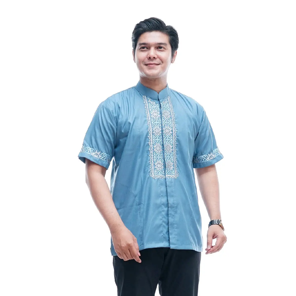 Al-khaj Baju Koko Muslim Bordir Pria Dewasa Lengan Pendek