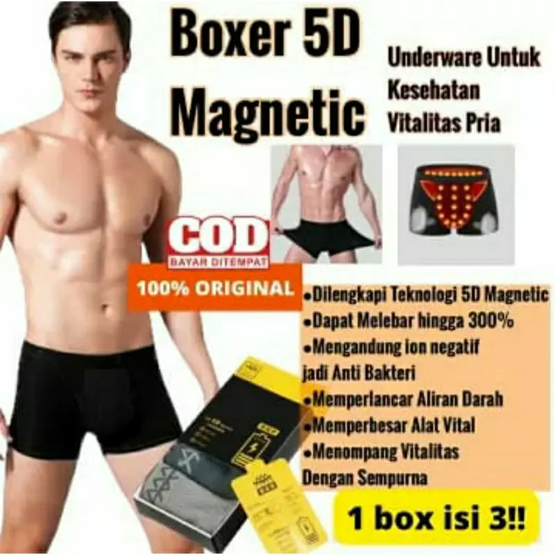 Celana Dalam Pria Boxer 5D Magnetic Therapy Kesehatan 1 Box isi 3 Pcs 0