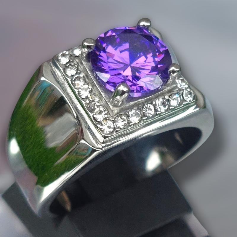 Cincin pria batu mata kecubun9 ungu ring titanium gold dan silver 2