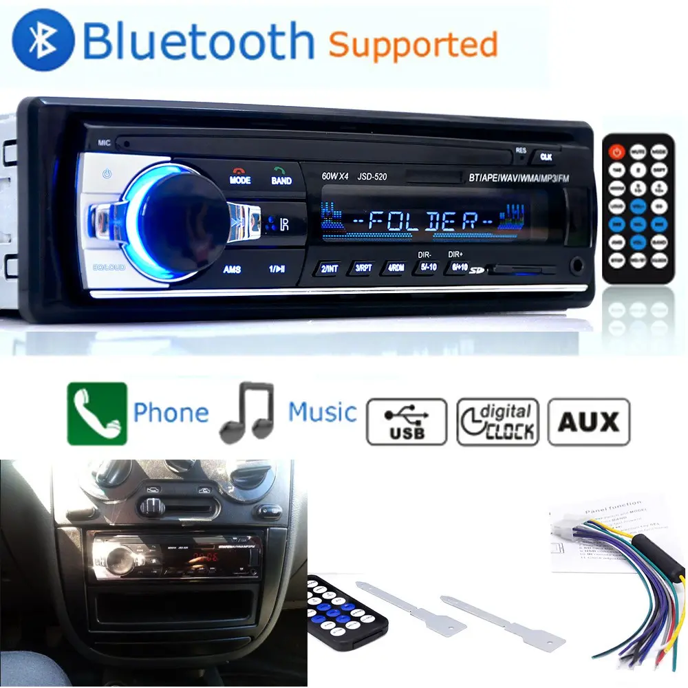 Tape Mobil Ori Singe Din Head Unit Tape Audio Radio Mobil Multifungsi Bluetooth USB MP3 FM Radio JSD-520 JSD-550 Audio Stereo In-dash Radio Coche Tip Mobil Bluetooth