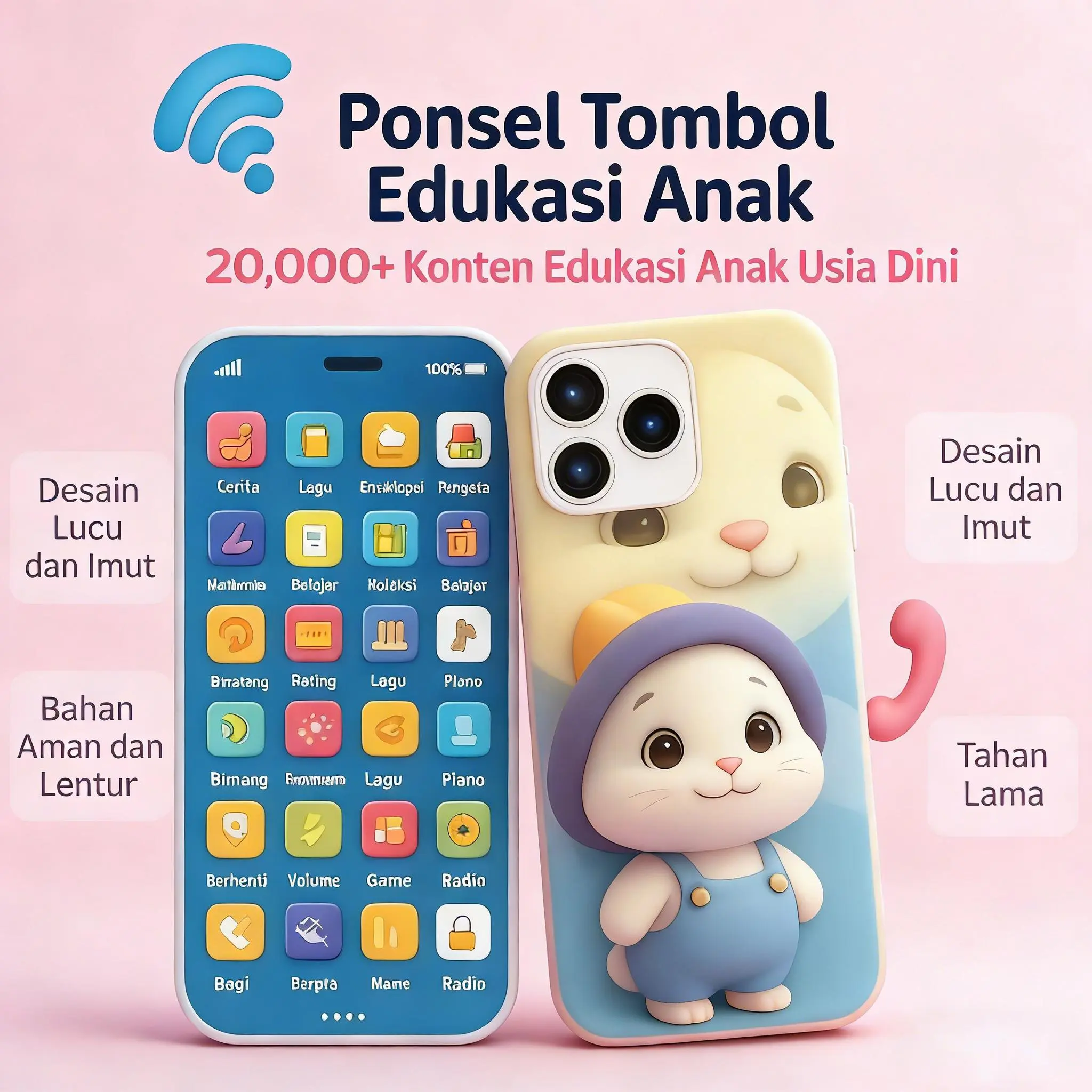 Ponsel Edukasi Anak Lucu & Seru, 10.000+ Konten Belajar, Main Sambil Belajar Bahasa Inggris & Matematika, Hadiah Ideal untuk Anak! Bayi Merah Biru Hewan Merah Mainan telepon seluler untuk edukasi dini bahasa dan musik untuk bayi usia 1-6 tahun