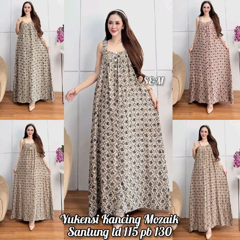 Yukensi Kancing soft Rayon ld 115 Pb 140 Dress Wanita Elegan busui bumil