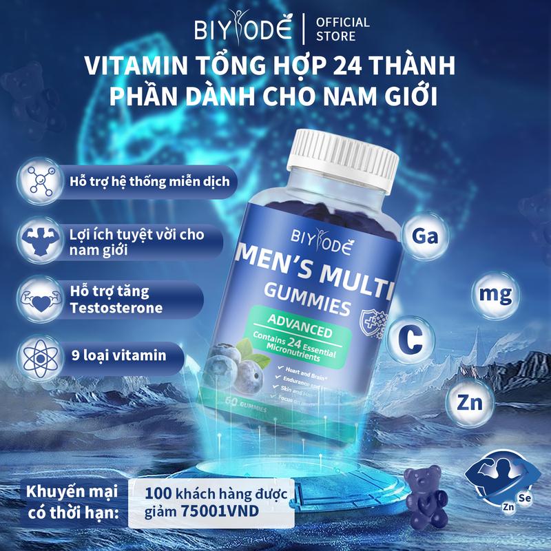 Giảm giá thêm cho 100 khách hàng đầu tiên Kẹo dẻo vitamin cho nam 60 viên | Phục hồi năng lượng | Cải thiện tâm trạng | Hỗ trợ chuyển hóa cơ thể | Hỗ trợ testosterone | Bổ sung kẽm và 9 loại vitamin