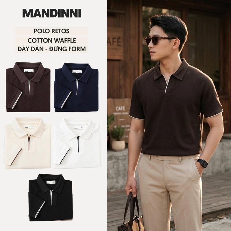 Áo Thun Nam Cao Cấp Polo RETOS vải cotton waffle cao cấp Cổ Bẻ MANDINNI Menswear