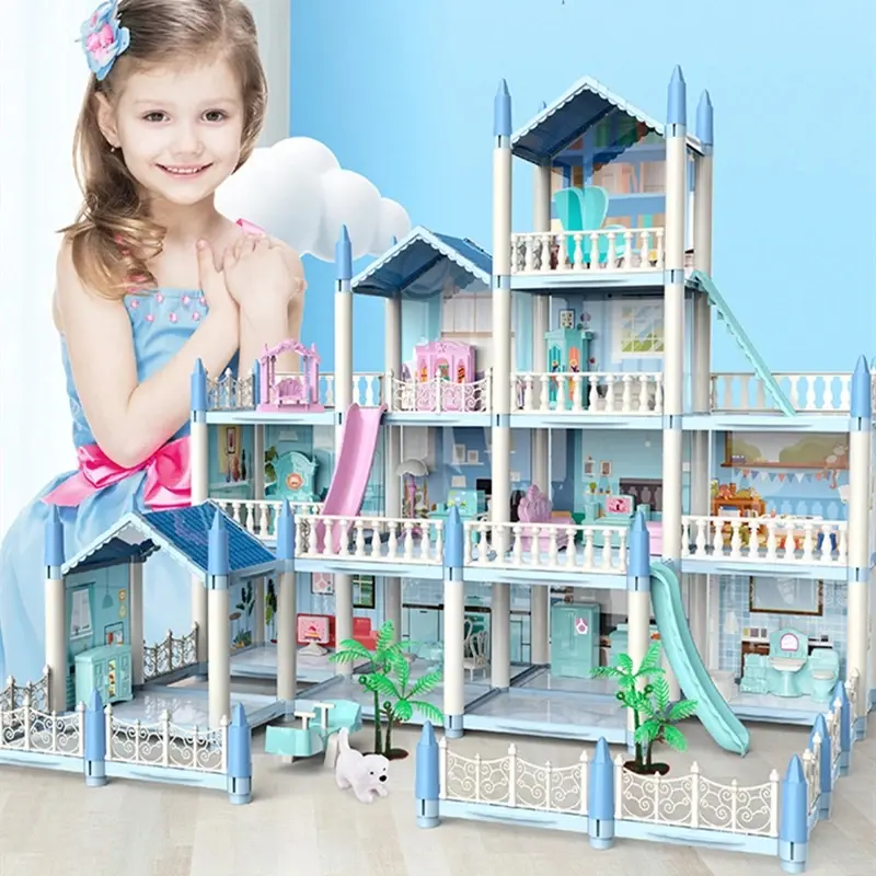 Mainan keluarga anak perempuan dan anak-anak  bingkai 3D Cross Border rakitan istana putri besar mainan rumah boneka 0