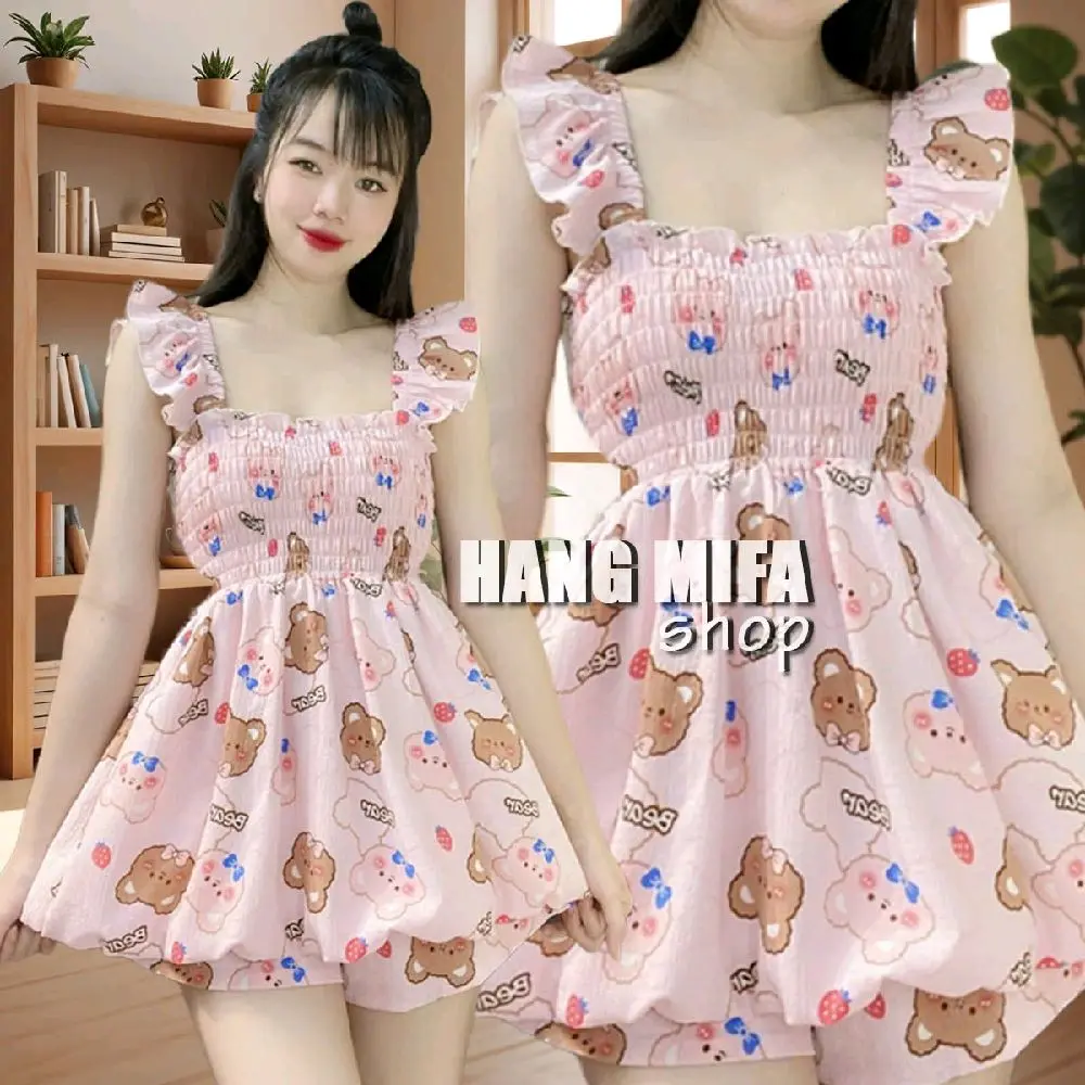 Bộ Áo Bí Tay Cánh Tiên Hoạ Tiết Hoạt Hình Siêu Dễ Thương Kèm Quần Nữ/Women Top -S9