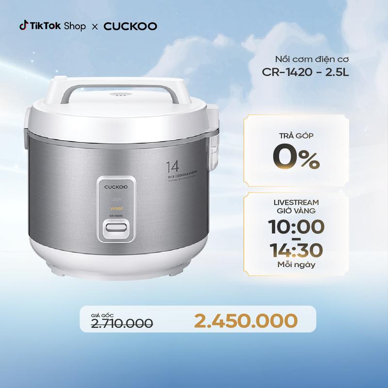  Nồi cơm điện Cuckoo 2,5 lít CR-1420 - Lòng nồi chống dính thích hợp cho gia đình lớn và bếp ăn - Hàng chính hãng 