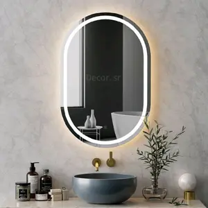 Decor sr - Cermin led aestetic - Cermin oval miror wastafel kamar mandi - cermin gantung Sanblas dm 55 x 35 Lampu