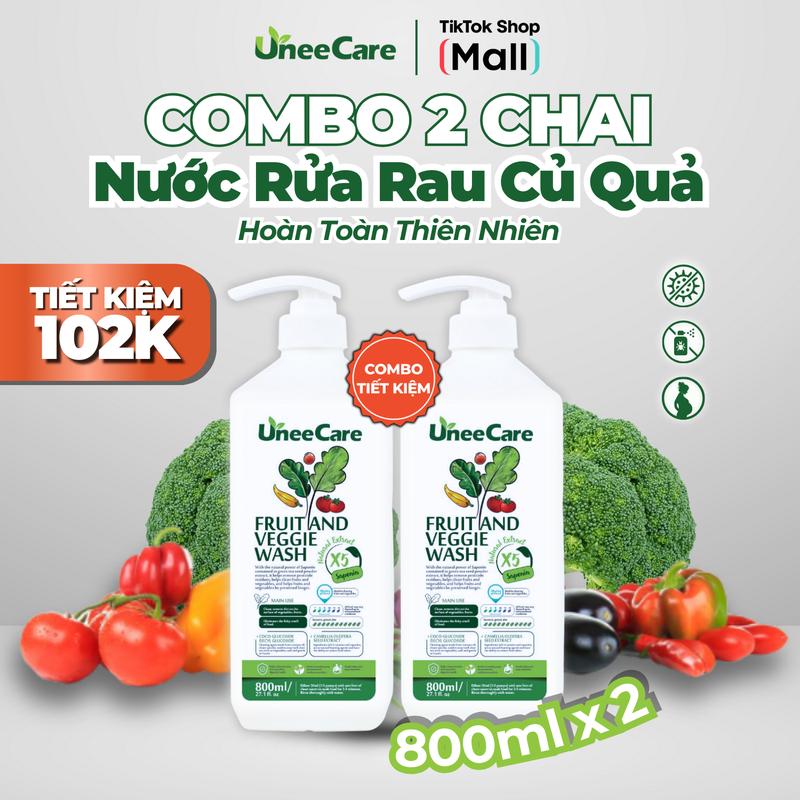   KOC  Combo 2 Nước rửa rau củ quả UneeCare - Làm sạch bụi bẩn vi khuẩn và hóa chất tồn dư trên rau củ quả 