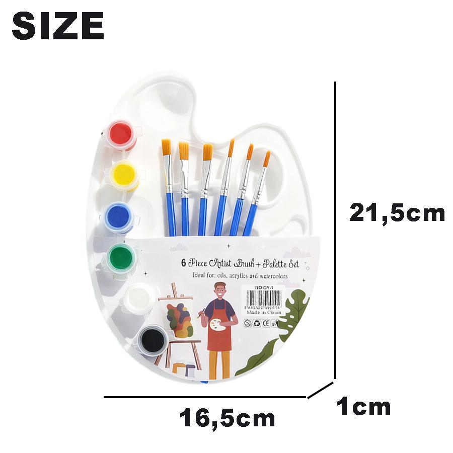 Kuas + Palette Set Kuas Melukis Lengkap dan Palet Plastik 6 Lubang Kuas Premium YL0309-01 alat  belajar