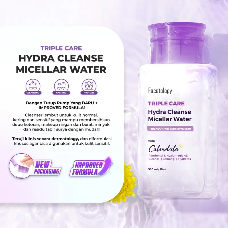 Facetology Bundling Triple Care Hydra Cleanse Micellar Water 300 ML & Triple Care Sunscreen SPF 40 PA+++ 40ML 2