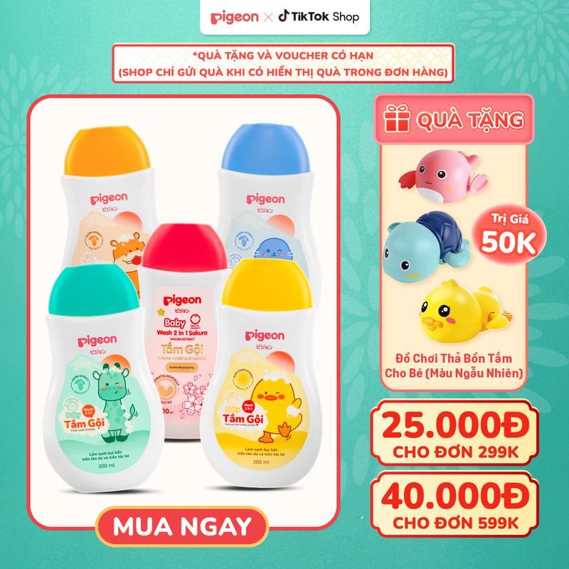   TẶNG ĐỒ CHƠI  Sữa Tắm Gội Pigeon cho bé Jojoba   Hoa Hướng Dương   Sakura 200ml Dịu Nhẹ Mềm Mại An Toàn Cho Da - Bao bì mới 