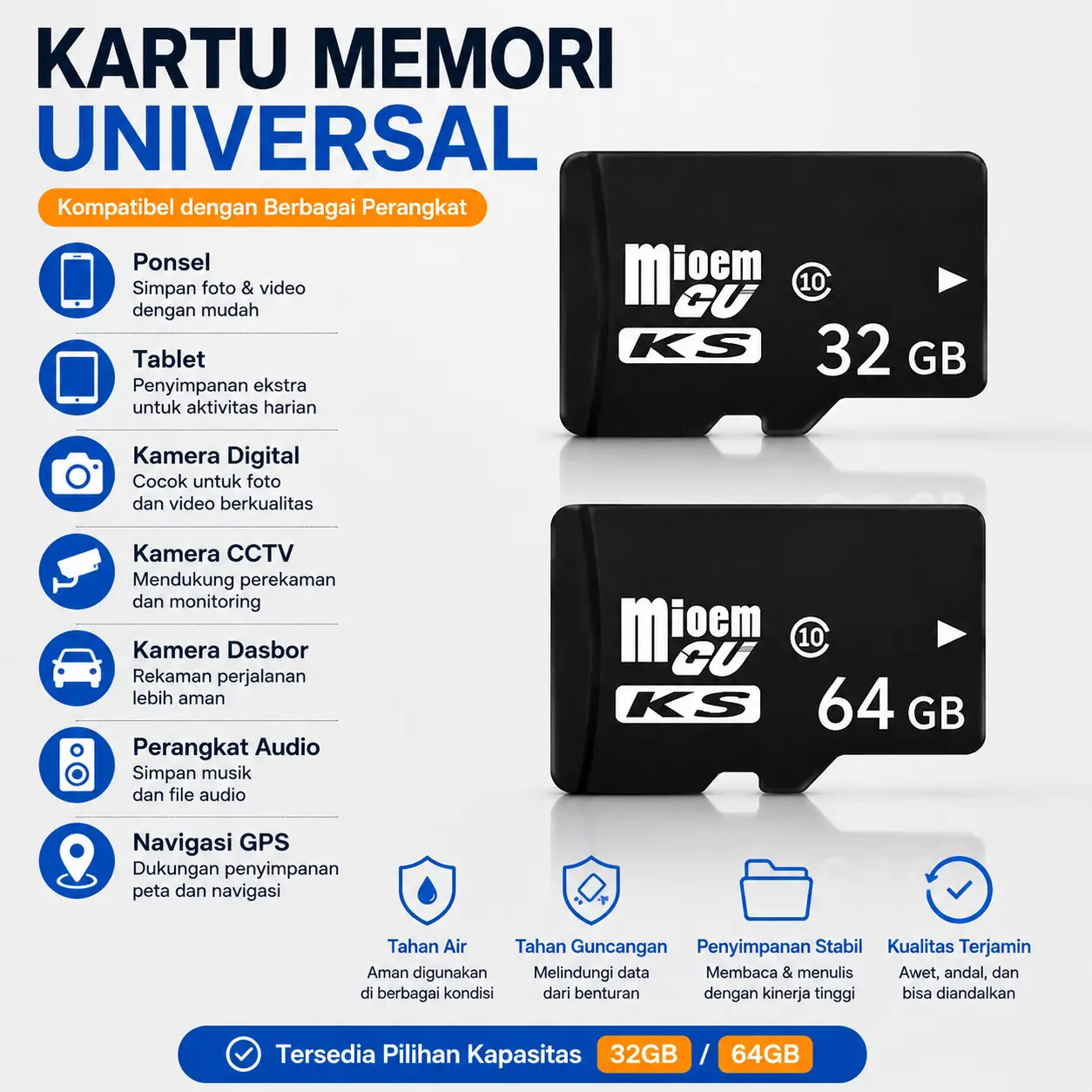 COD Kartu Memori TF untuk Ponsel Kamera Dashcam dan GPS dengan Slot microSD serta Dukungan Kapasitas yang Sesuai