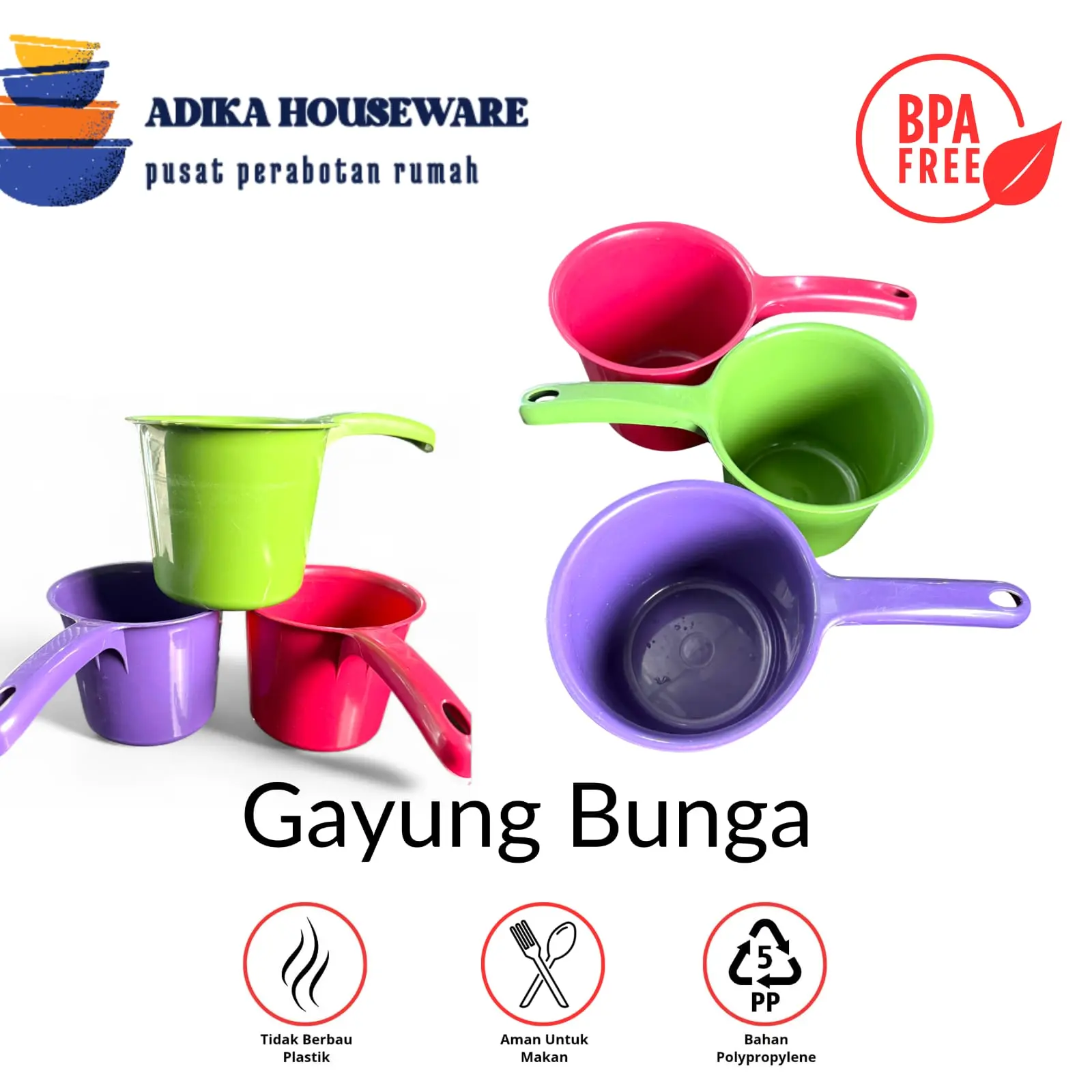 (PAKET HEMAT 3 LUSIN) GAYUNG BUNGA - SIWUR AIR/CIDUK AIR - GAYUNG AIR MANDI BAHAN PLASTIK PP5 TEBAL