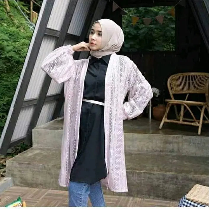 CARDIGAN BRUKAT BONUS SABUK Kardigan Panjang Wanita Muslim Outer Balon kondangan brokat Korean 7