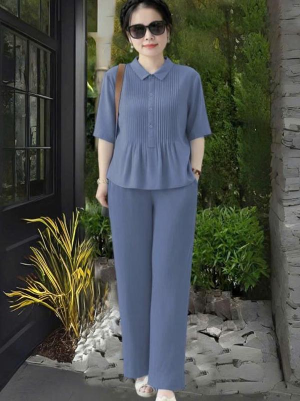 Set Bộ Đũi Nữ Tay Lỡ Cổ Bẻ Lưng Thun Áo Xếp Ly Quần Suông set đồ đẹp Top Women set nữ Mã AE09 sét thu đông nữ