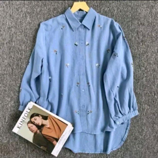 Valynia Top Blouse Bordir | Kameja Atasan Wanita | Kameja Bouse Kekinian Remaja Casual Outfit Bahan Linen Rami 3