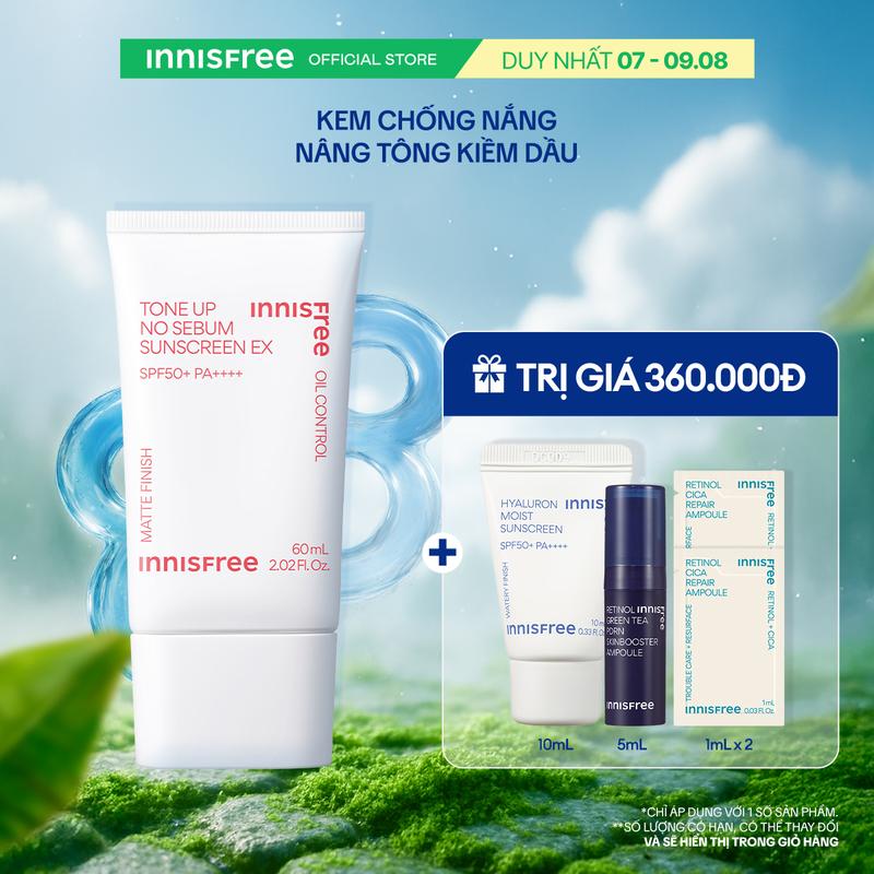 Kem chống nắng nâng tông kiềm dầu INNISFREE Tone Up No Sebum EX SPF50+ PA++++ 60mL