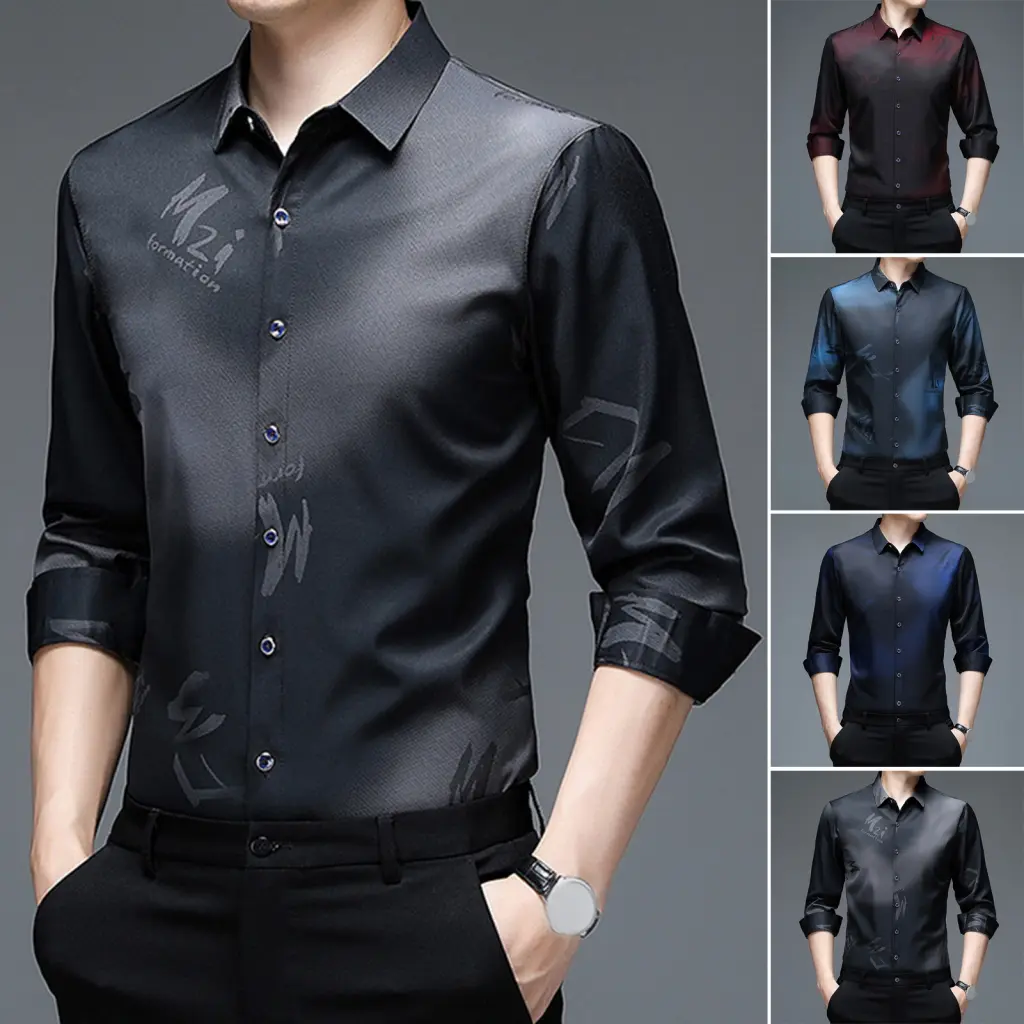 [Gz] Men Tie-dye Shirt Casual Long-sleeve Shirt Tops Men's Printed Long Sleeve Business Shirt Anti Wrinkle Casual Top for Spring  Autumn