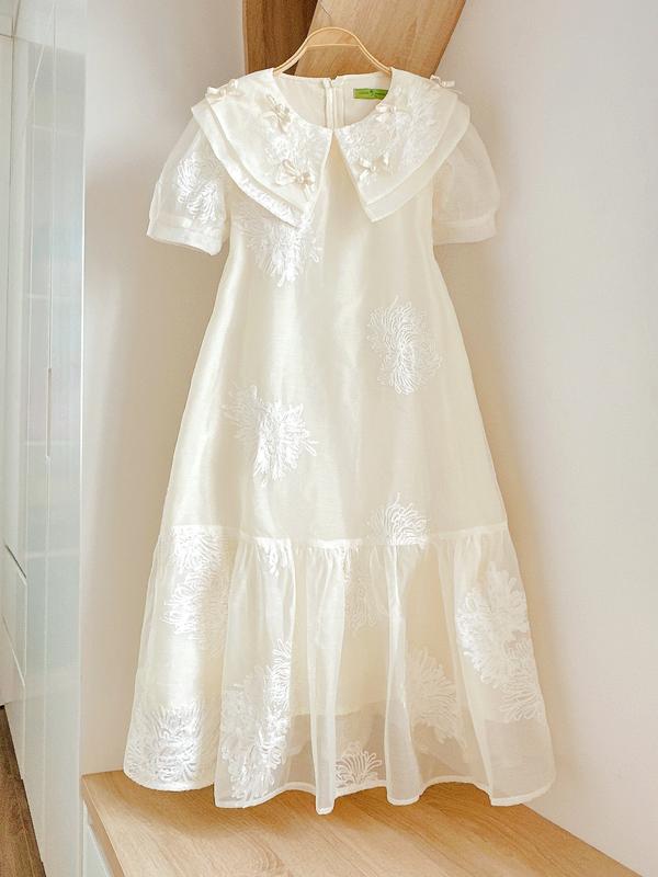   MAMI  DEAL TRI ÂN váy bầu đầm bầu đi tiệc đầm bầu váy bầu đi bàn váy bầu sang chảnh váy bầu tơ cao cấp màu kem trắng xinh xắn 