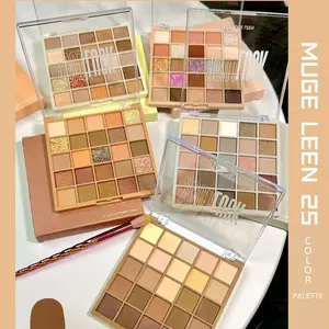 MUGELEEN Double Luck 25 Colors Eyeshadow Palette - Matte & Shimmer, Highlight, Earthy & Mauve 22gr Wajah