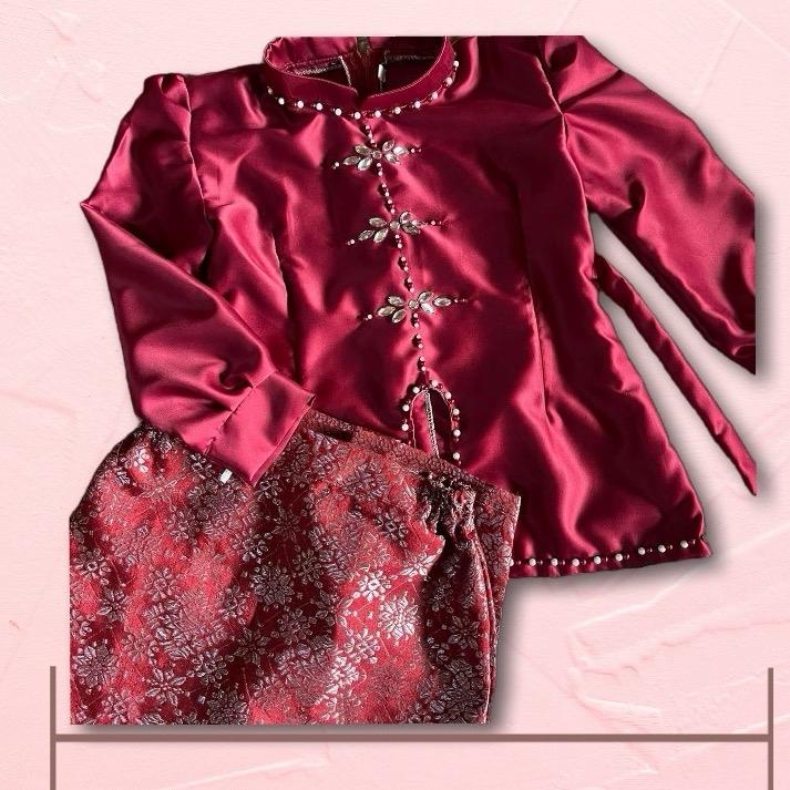 One Set Baju Kurung Rok songket Melayu Anak Fashion, Bahan Valvet ...