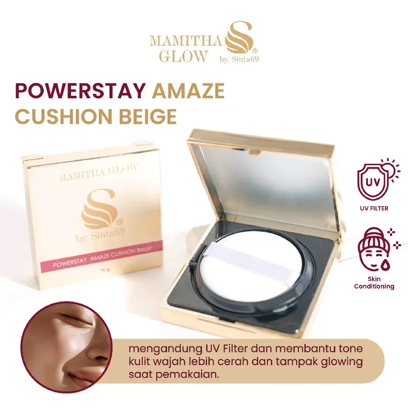 (CUSHION + LIPSERUM ) MAMITHAGLOW BY.SINTA 69  LIPSERUM & POWERSTAY AMAZE CUSHION UV FILTER - Ivory & Beige 5