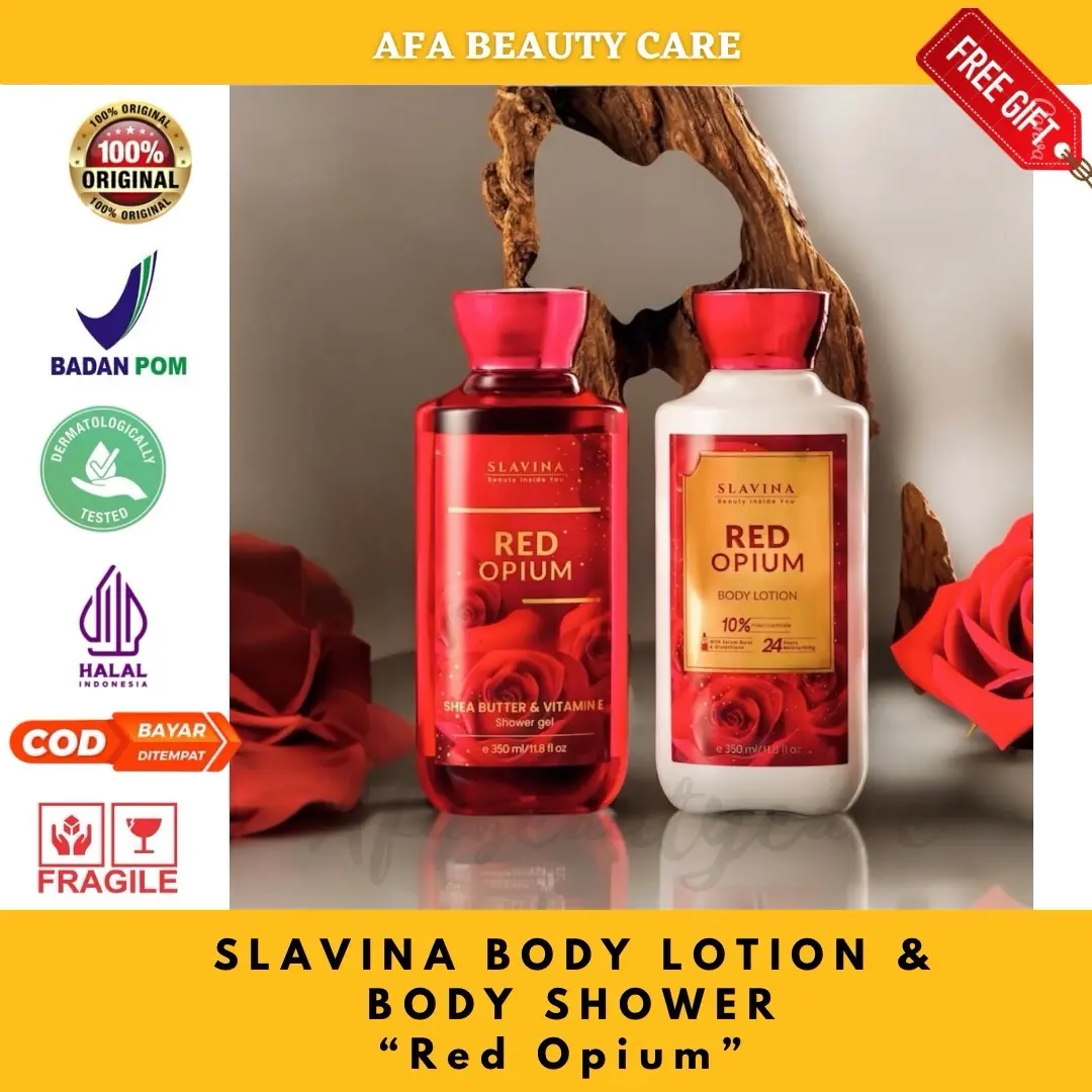 SLAVINA Red Opium Series Body Lotion & Shower Gell by Nagita Slavina 350ml