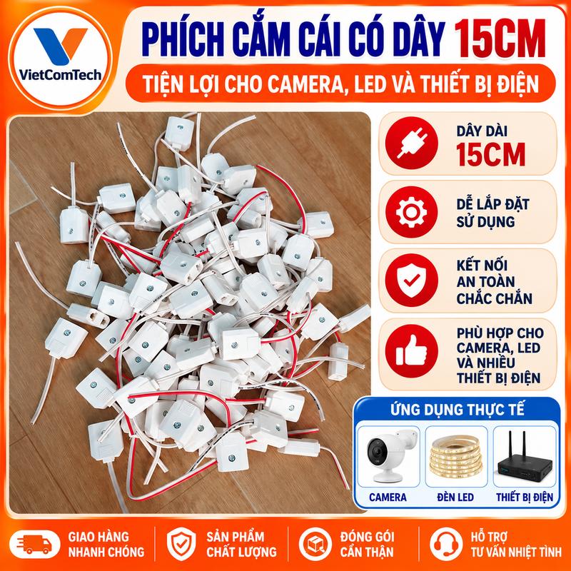 PHÍCH CẮM CÁI CÓ DÂY 15CM – TIỆN LỢI CHO CAMERA, LED VÀ THIẾT BỊ ĐIỆN