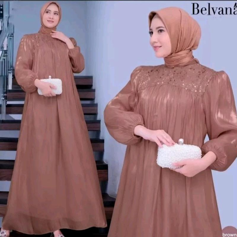 BELVANA DRESS SHIMMER CRADENZA SILK PREMIUM SET HIJAB Gamis Panjang Muslim Couple Wanita 1