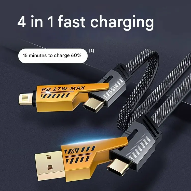 Charging Data Cable 4 In 1 Suitable For IPhone, Huawei, Xiaomi, Mobile Phone Data Cable Multi-Function Charging Cable Car Fast Charging Cable Nylon Braided [2M]