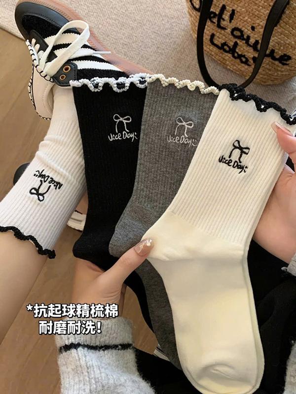 Set 10 đôi tất cổ cao nữ cổ bèo thắt nơ