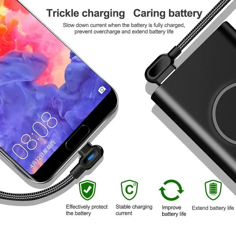 Cáp USB Type C Micro 90 độ, Olaf, Dây sạc nhanh, Tương thích với iPhone, Samsung, Xiaomi, Huawei, LG, Android, Dây dữ liệu Microusb, Thiết kế khuỷu tay đôi, Thích hợp để chơi game, Hỗ trợ USB C, Sạc nhanh 3.0 và 4.0 3