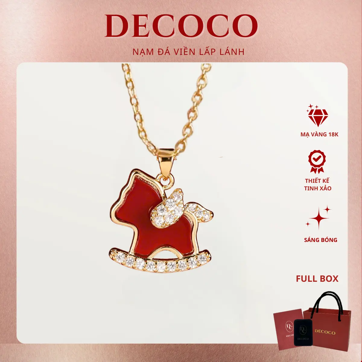 [HÀNG MỚI VỀ] Dây chuyền PONY charm ngựa đỏ may mắn dây mạ vàng 18k DECOCO (kèm Túi giấy + Hộp + Thiệp)