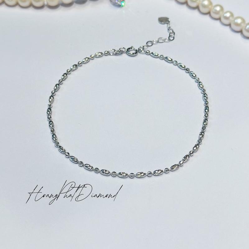 HOÀNG PHÁT LIVE Phụ Kiện Lắc Chân Bạc Ý 925 Bi Cà Na Đơn Giản Chạm Máy Xi Kim LC019