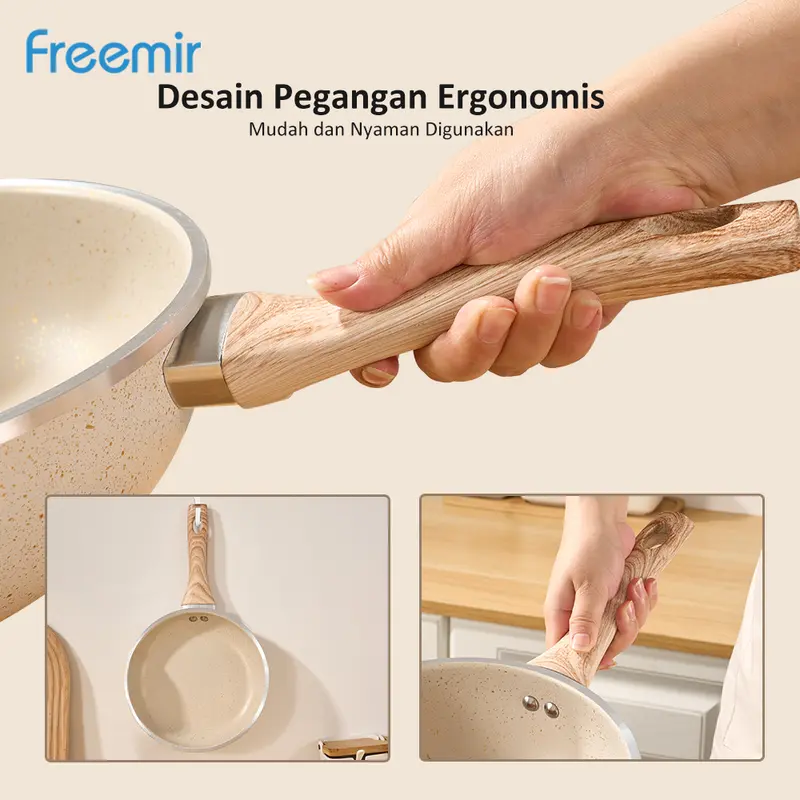 [SPECIAL LIVE]  freemir 4 Pcs Set Wajan Panci Anti Lengket Super Wok Pan Premium Beige Tutup Kaca Original Jumbo Besar Lengkap 1 Set Kitchenware 5
