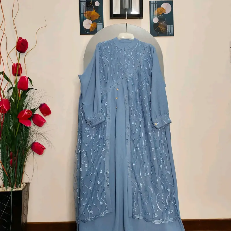 Yolanda Dress/Gamis Kondangan/Gamis Pesta mewah bahan Crinkle mix brukat tile#3 ukuran#Pj 138# 5