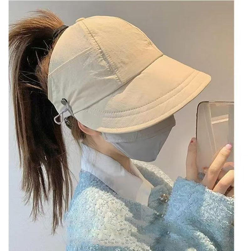 Product Introduction of Topi Wanita Matahari Lipat Mencocokkan Masker Tabir Surya Topi Pantai Anti Uv Kuncir Kuda 5